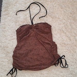 Maternity Pebbled Swim Halter Top with Side Ties - S